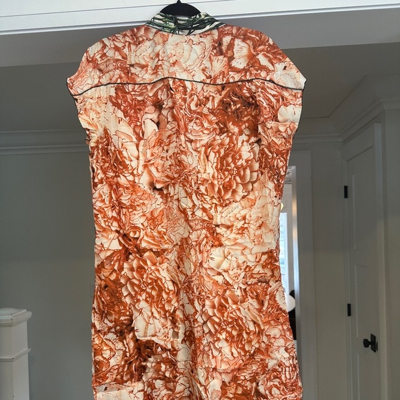 TRIBUNE STANDARD Orange and Green Botanical Sleeveless 100% Silk Dress - Size L. - Picture 4 of 16